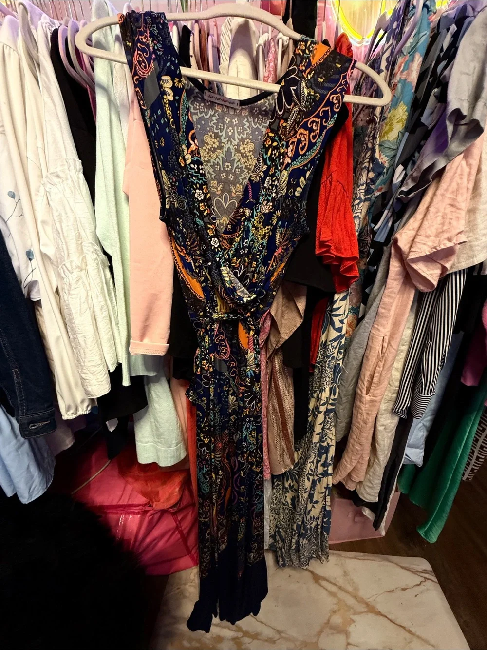 Sleeveless Navy Blue Paisley Maxi Dress - Picture 7 of 7
